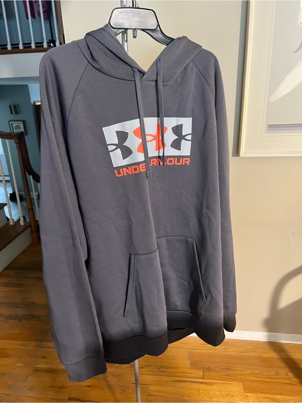 Under Armour Men's Gray Hoodie with Orange Logo